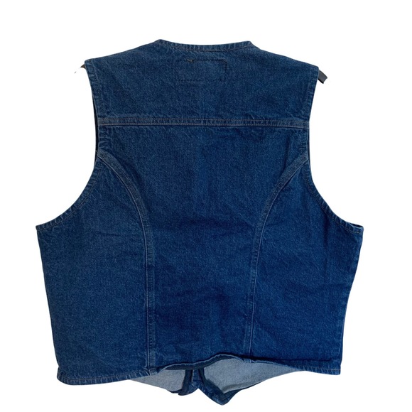 Wrangler Denim Vest Womens L/XL Blue V Neck Button Front Pockets Western Vintage - Picture 8 of 12